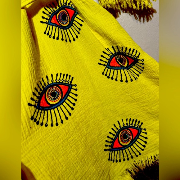 🔴SOLD LOCALLY🔴 YELLOW EVIL EYE LONG KAFTAN/KIMONO! NWT - Picture 8 of 9